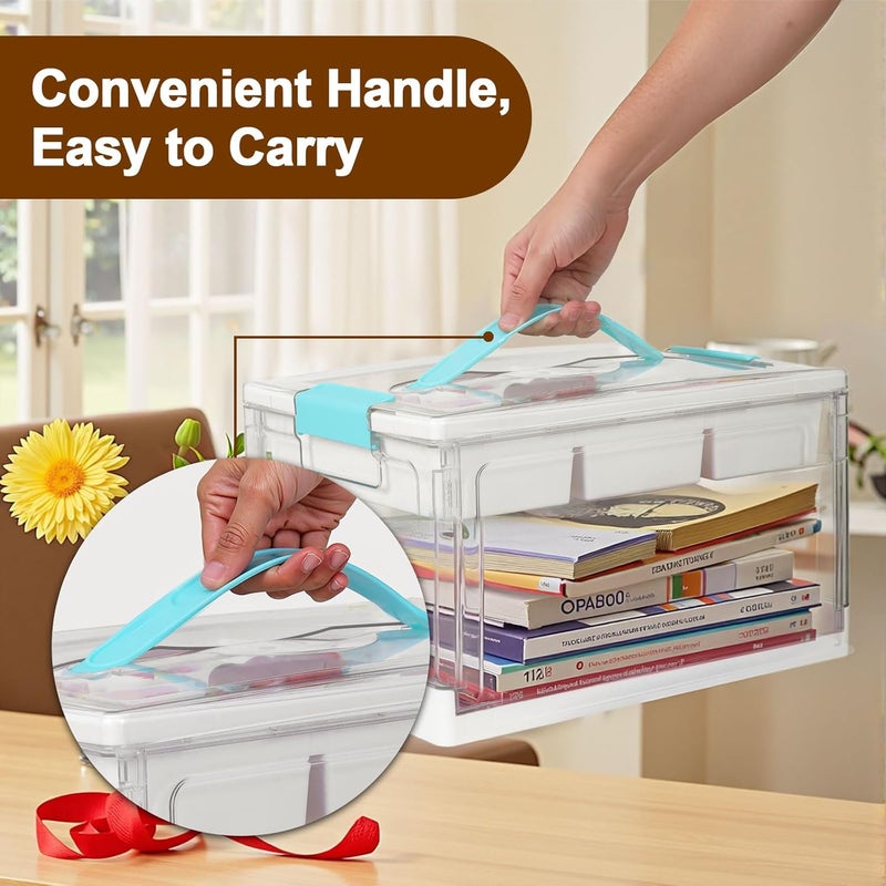 ANYPROLUS 24QT Clear Plastic Craft Organizers and Storage, Art Supply Organizer with Removable Tray and Dividers, Craft Supplies Organizer with Handle, Arts and Crafts Bin for Sewing, Coloring Book, Crayon - Image 4